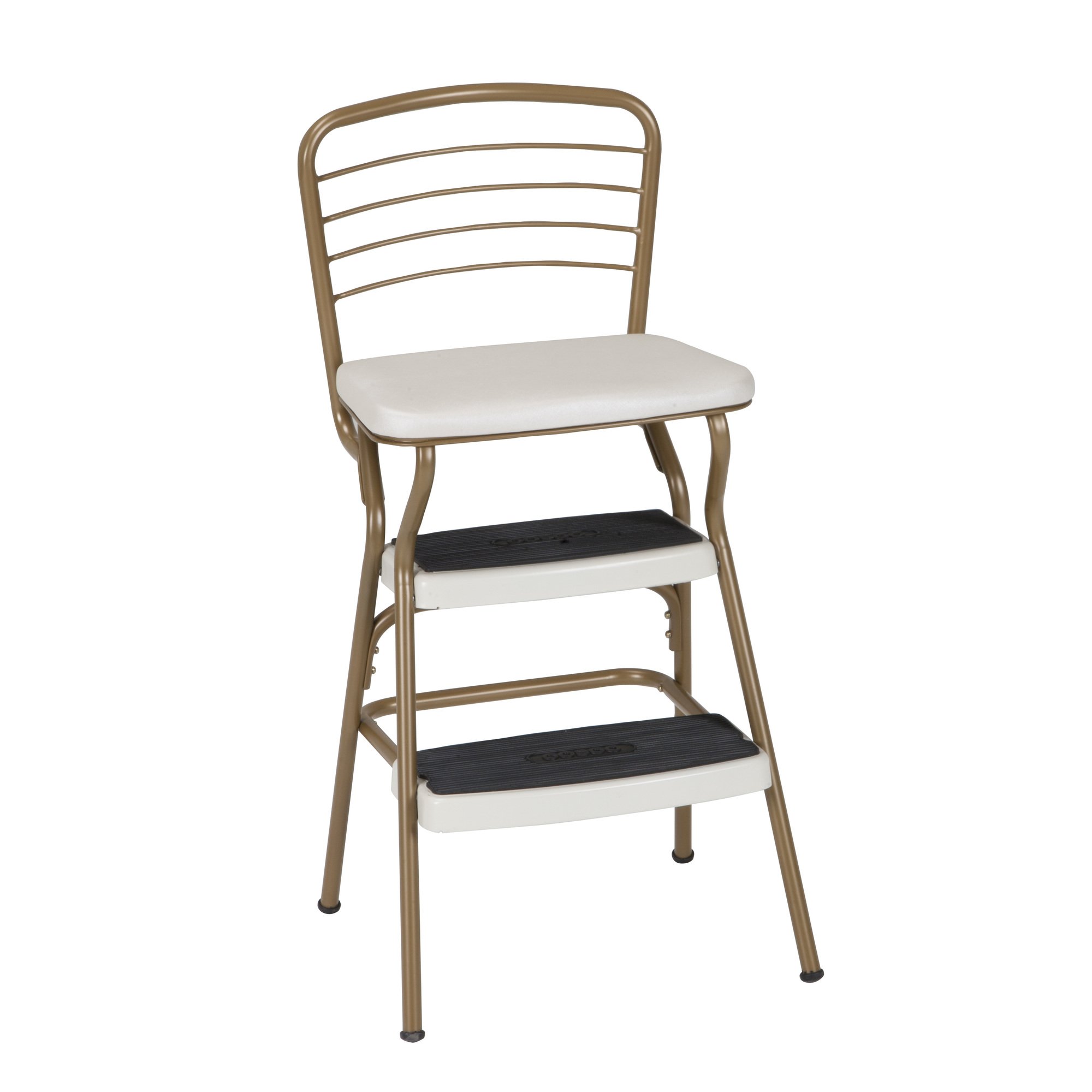 Cosco, Stylaire Retro Chair/Step Stool with Flip-Up Seat, Height 2.82 ft, Capacity 225 lb, Material Chrome, Model# 11140GDC1E